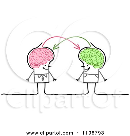 Clipart of Happy Stick Men with Connected Brains Sharing Information - Royalty Free Vector Illustration by NL shop
