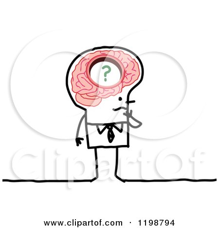 Clipart of a Stick Businessman with a Question Mark Hole in His Brain - Royalty Free Vector Illustration by NL shop
