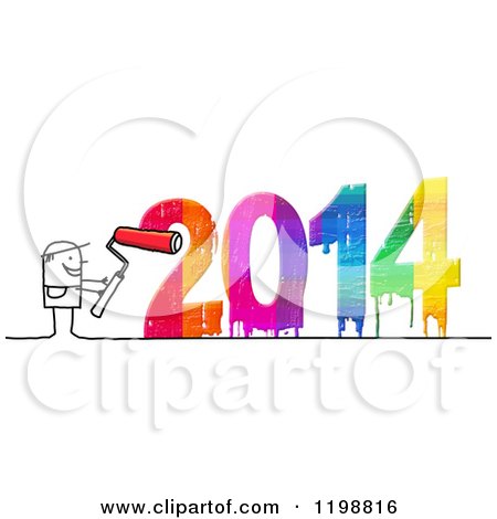 Clipart of a Stick Man Painting a Colorful New Year 2014 - Royalty Free Illustration by NL shop