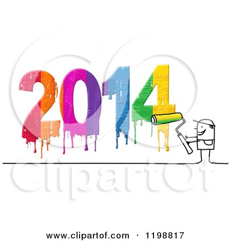 Clipart of a Stick Man Painting a Colorful New Year 2014 2 - Royalty Free Illustration by NL shop