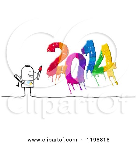 Clipart of a Stick Man Painting a Colorful New Year 2014 3 - Royalty Free Illustration by NL shop