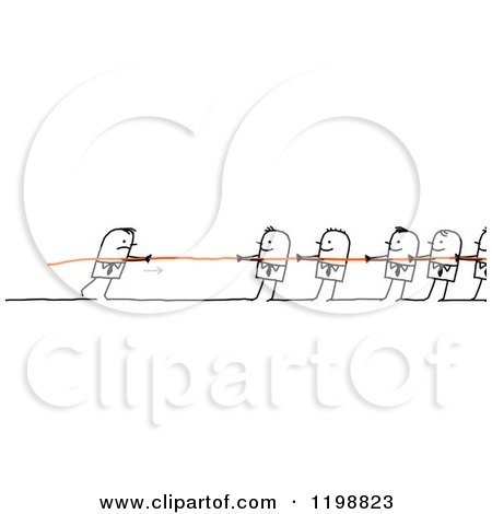 Clipart of Stick People in a Battle of Tug of War, One Mat Partially out of the Image - Royalty Free Vector Illustration by NL shop
