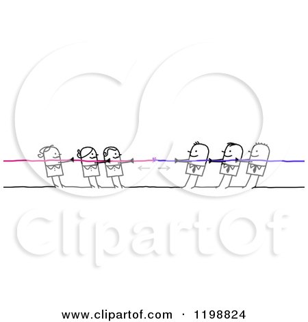 Clipart of Stick People in a Battle of Tug of War, Women Vs Men| Royalty Free Vector Illustration by NL shop