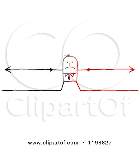 Clipart of a Stretched Split Black and Red Stick Businessman with Arrows - Royalty Free Vector Illustration by NL shop