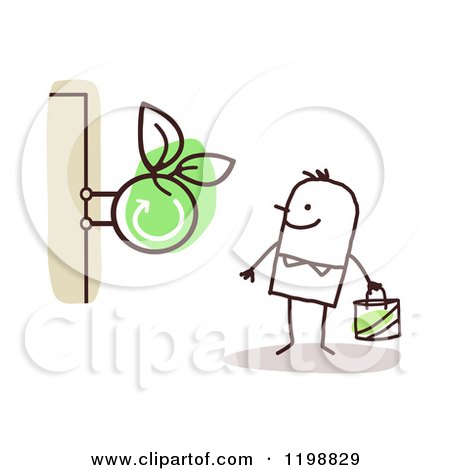 Clipart of a Happy Stick Man at an Organic Store - Royalty Free Vector Illustration by NL shop