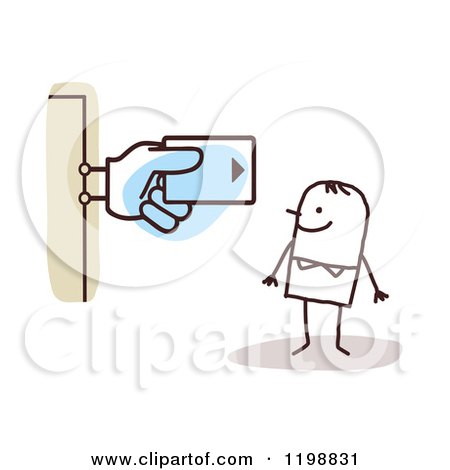 Clipart of a Happy Stick Man at an Atm Machine with a Credit Card Sign - Royalty Free Vector Illustration by NL shop