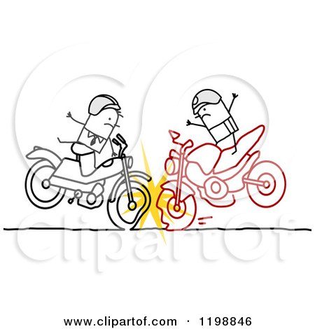Clipart of Two Stick Men Bikers Crashing Their Motorcycles - Royalty Free Vector Illustration by NL shop
