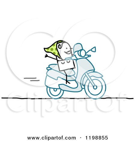 Clipart of a Happy Stick Woman on a Scooter - Royalty Free Vector Illustration by NL shop