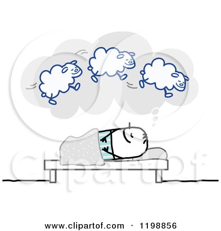 Clipart of a Stick Man Dreaming of Sheep - Royalty Free Vector Illustration by NL shop