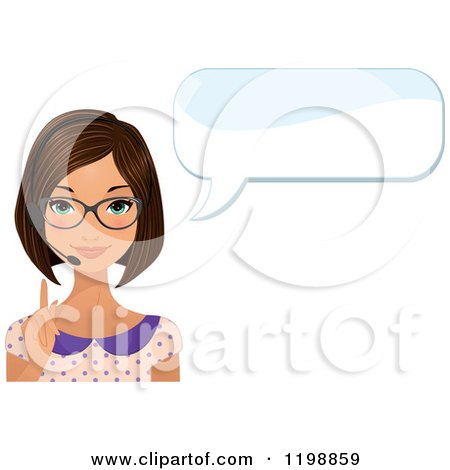 Clipart of a Beautiful Brunette Secretary Woman Wearing a Headset and Talking - Royalty Free Vector Illustration by Melisende Vector