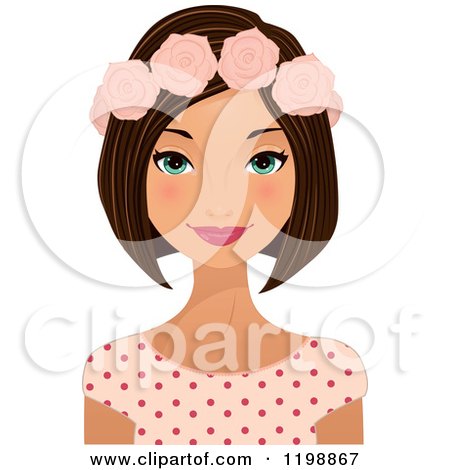 Clipart of a Beautiful Brunette Woman Wearing a Floral Crown - Royalty Free Vector Illustration by Melisende Vector