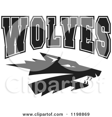 Clipart of Black and White WOLVES Team Text over a Wolf Head - Royalty Free Vector Illustration by Johnny Sajem