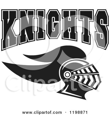 Clipart of Black and White KNIGHTS Team Text over a Helmet - Royalty Free Vector Illustration by Johnny Sajem