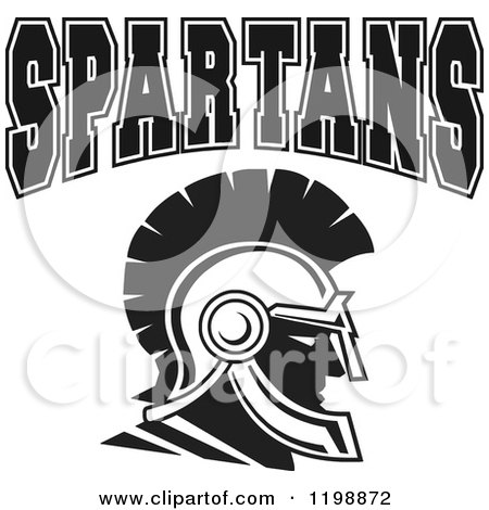Clipart of Black and White SPARTANS Team Text over a Warrior - Royalty Free Vector Illustration by Johnny Sajem