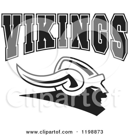 Clipart of Black and White VIKINGS Team Text over a Helmet - Royalty Free Vector Illustration by Johnny Sajem