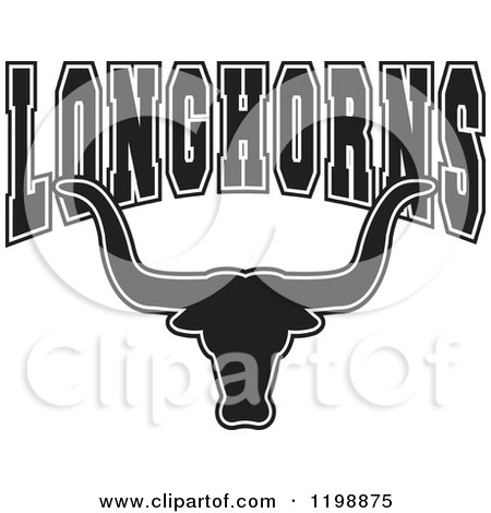 Clipart of Black and White LONGHORNS Team Text over a Bull Head - Royalty Free Vector Illustration by Johnny Sajem