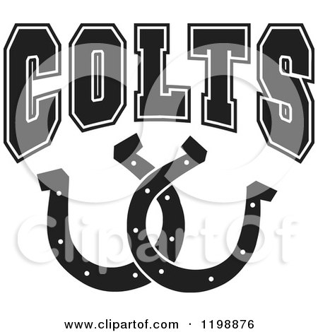 Clipart of Black and White COLTS Team Text over Horseshoes - Royalty Free Vector Illustration by Johnny Sajem