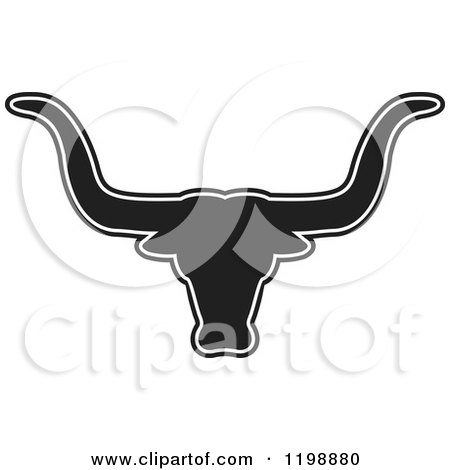 Clipart of a Black and White Longhorn Bull Head - Royalty Free Vector Illustration by Johnny Sajem