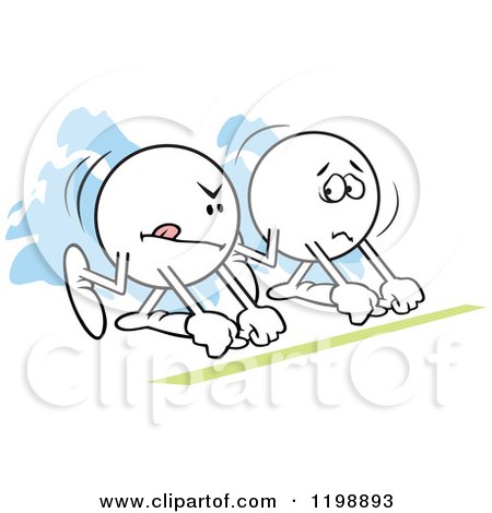 Cartoon of Determined and Nervous Moodie Characters Ready to Race - Royalty Free Vector Clipart by Johnny Sajem