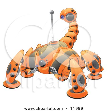 Orange Web Crawler Scorpion Robot Clipart Illustration by Leo Blanchette