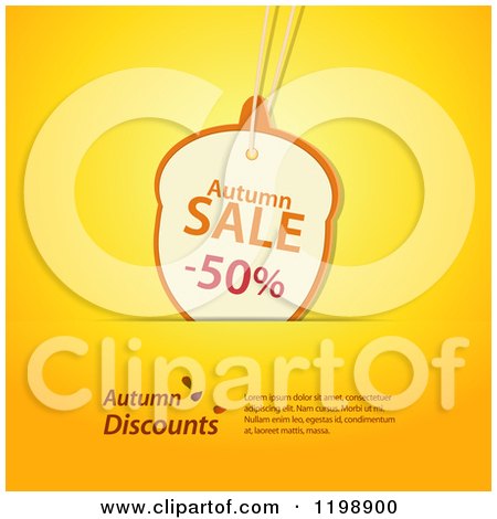 Clipart of an Acorn Autumn Discount Sales Tag with Sample Text, in a Slot on Yellow - Royalty Free Vector Illustration by elaineitalia