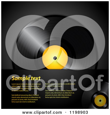 Clipart of a Vinyl Record Album with a Yellow Center over Black with Sample Text - Royalty Free Vector Illustration by elaineitalia