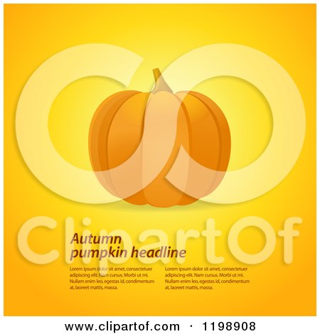 Clipart of a Round Autumn Pumpkin over Sample Text on Gradient Orange and Yellow - Royalty Free Vector Illustration by elaineitalia