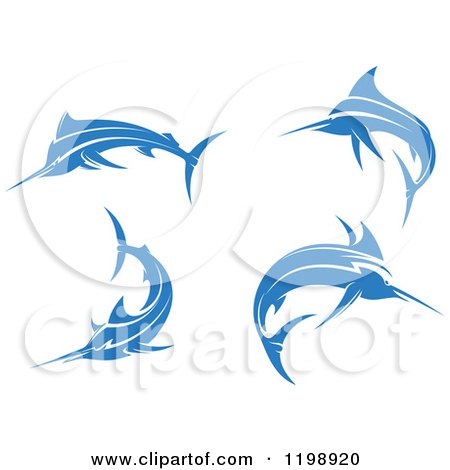 Clipart of Simple Blue Marlin Fishes - Royalty Free Vector Illustration by Vector Tradition SM