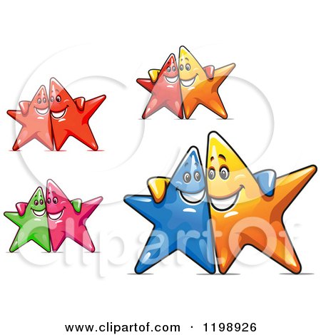 Clipart of Happy Colorful Stars with Their Arms Around Each Other 2 - Royalty Free Vector Illustration by Vector Tradition SM