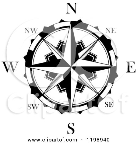Clipart of a Black and White Compass Rose 5 - Royalty Free Vector Illustration by Vector Tradition SM