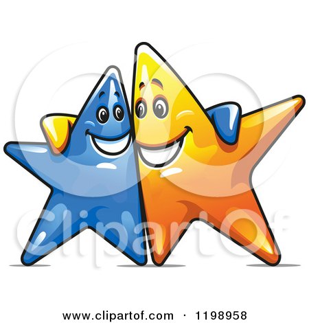 Clipart of Happy Blue and Yellow Stars with Their Arms Around Each Other - Royalty Free Vector Illustration by Vector Tradition SM