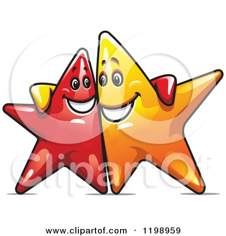 Clipart of Happy Red and Yellow Stars with Their Arms Around Each Other - Royalty Free Vector Illustration by Vector Tradition SM