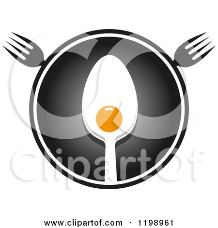 Clipart of a Fried Egg Spoon on a Plate with Forks - Royalty Free Vector Illustration by Vector Tradition SM