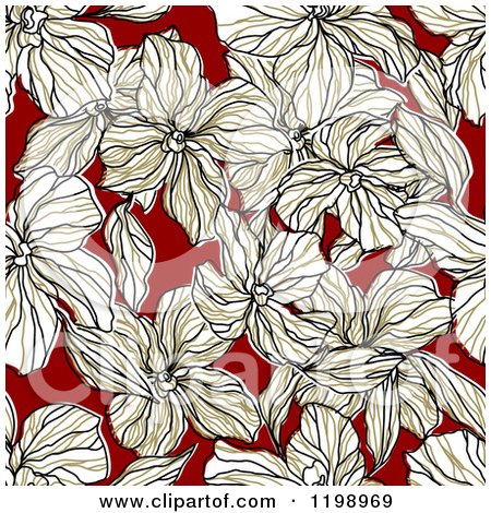 Clipart of a Seamless Pattern of White Flowers on Red - Royalty Free Vector Illustration by Vector Tradition SM