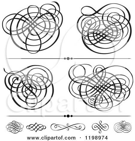 Clipart of Black Swirl Designs and Borders - Royalty Free Vector Illustration by BestVector