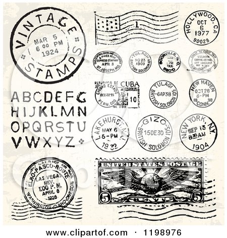 Clipart of Vintage Postmark Stamps and Letters - Royalty Free Vector Illustration by BestVector