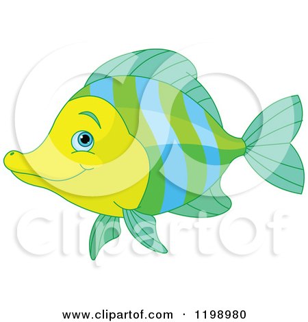 Cartoon of a Cute Green Blue and Yellow Marine Fish - Royalty Free Vector Clipart by Pushkin