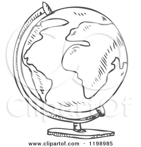 Cartoon of a Black and White Desk Globe Doodle Sketch - Royalty Free Vector Clipart by yayayoyo