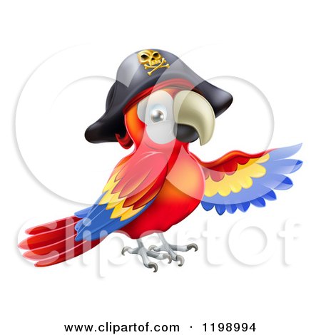 Cartoon of a Pirate Parrot in a Tricorn Hat, Presenting - Royalty Free Vector Clipart by AtStockIllustration