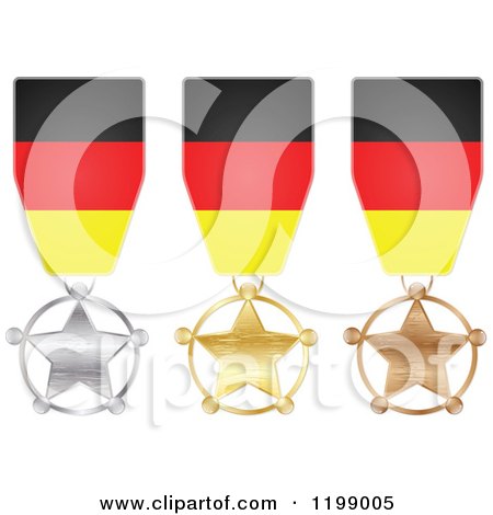 Clipart of Silver Gold and Bronze Star Medals with German Flag Ribbons - Royalty Free Vector Illustration by Andrei Marincas