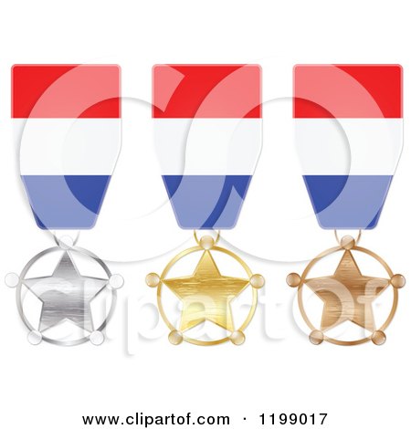 Clipart of Silver Gold and Bronze Star Medals with Netherlands Flag Ribbons - Royalty Free Vector Illustration by Andrei Marincas