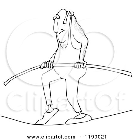Cartoon of an Outlined Daredevil Man Tight Rope Walking - Royalty Free Vector Clipart by djart