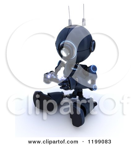 Clipart of a 3d Blue Android Robot Playing a Video Game - Royalty Free CGI Illustration by KJ Pargeter