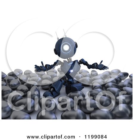 Clipart of a 3d Blue Android Robot with Black Easter Eggs - Royalty Free CGI Illustration by KJ Pargeter