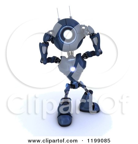 Clipart of a 3d Confused Blue Android Robot Holding His Head and Thinking - Royalty Free CGI Illustration by KJ Pargeter