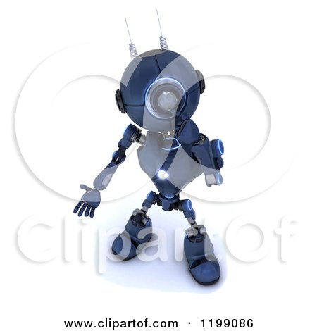 Clipart of a 3d Blue Android Robot Thinking - Royalty Free CGI Illustration by KJ Pargeter