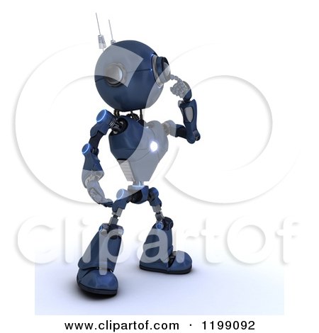 Clipart of a 3d Blue Android Robot in Thought - Royalty Free CGI Illustration by KJ Pargeter
