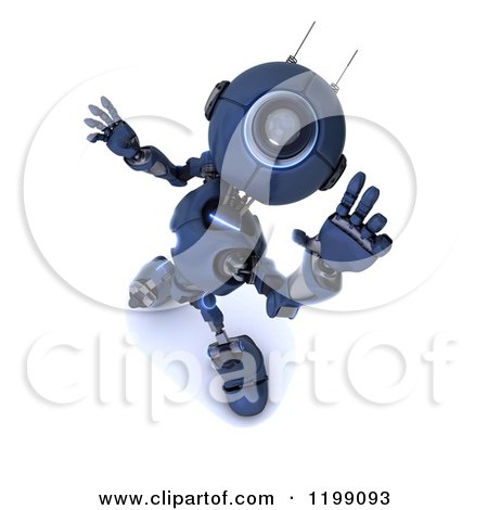 Clipart of a 3d Blue Android Robot Reaching - Royalty Free CGI Illustration by KJ Pargeter