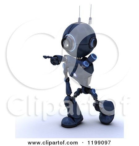 Clipart of a 3d Blue Android Robot Pointing - Royalty Free CGI Illustration by KJ Pargeter