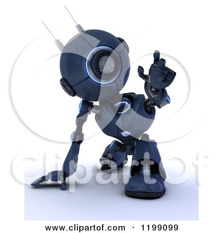 Clipart of a 3d Blue Android Robot Reaching out - Royalty Free CGI Illustration by KJ Pargeter